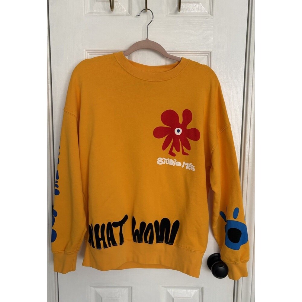 Zara Sweatshirt Studio Mess What Wow Pop Art Evil Eye Men's Small Yellow - Picture 10 of 14